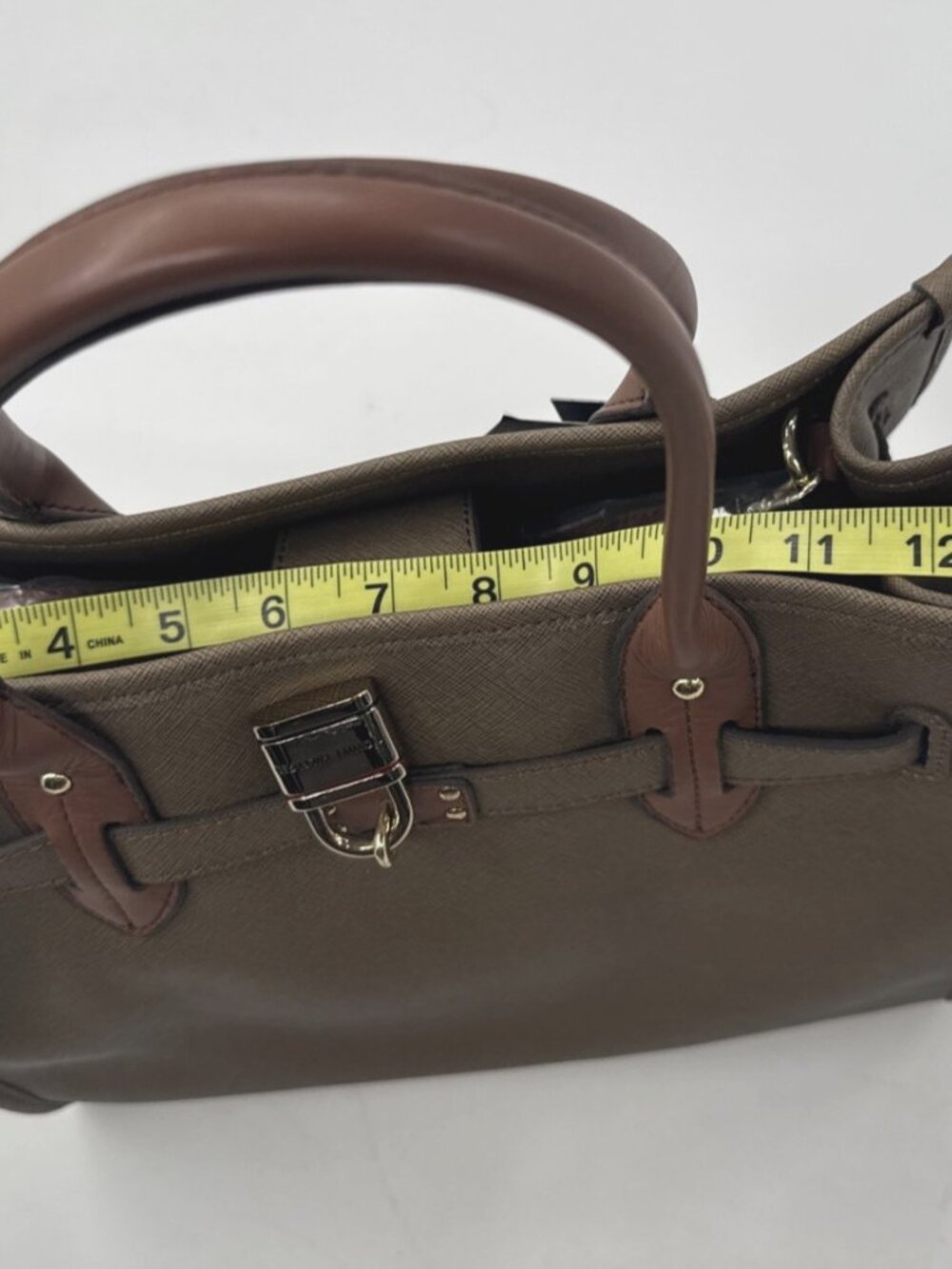 Tommy Hilfiger Shopper Tote Shoulder Bag Olive Green Tan Canvas Purse Strap NEW - Picture 6 of 15